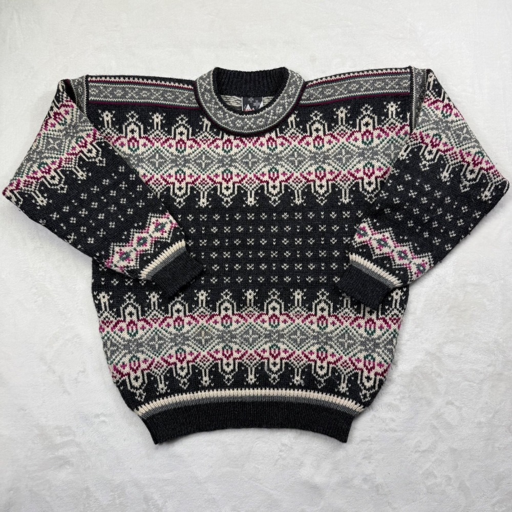 Dale of Norway Mens Pure New Wool Fair Isle Nordic Sweater Charcoal Grey Medium